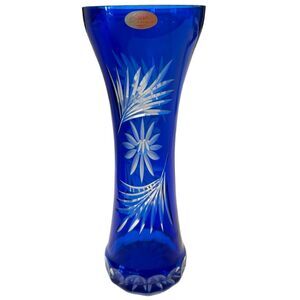 Vintage Badash Cobalt Blue Cut-to-Clear Crystal Fluted Vase - USSR